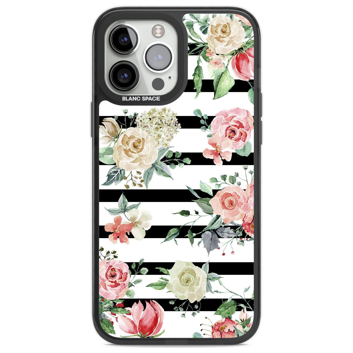 Bold Stripes & Flower Pattern Phone Case iPhone 13 Pro Max / Black Impact Case,iPhone 14 Pro Max / Black Impact Case Blanc Space