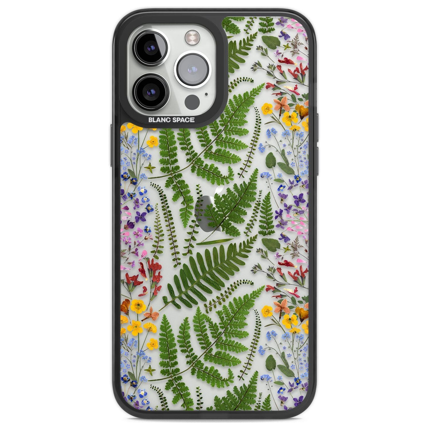 Busy Floral and Fern Design Phone Case iPhone 13 Pro Max / Black Impact Case,iPhone 14 Pro Max / Black Impact Case Blanc Space