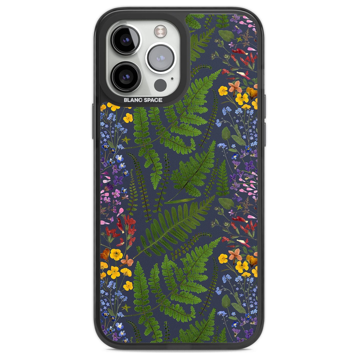 Busy Floral and Fern Design - Navy Phone Case iPhone 13 Pro Max / Black Impact Case,iPhone 14 Pro Max / Black Impact Case Blanc Space