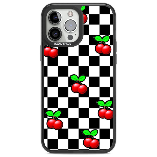 Checkered Cherry Phone Case iPhone 13 Pro Max / Black Impact Case,iPhone 14 Pro Max / Black Impact Case Blanc Space