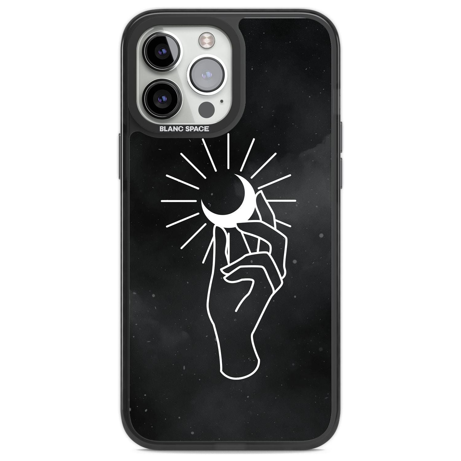 Hand Holding Moon Phone Case iPhone 13 Pro Max / Black Impact Case,iPhone 14 Pro Max / Black Impact Case Blanc Space