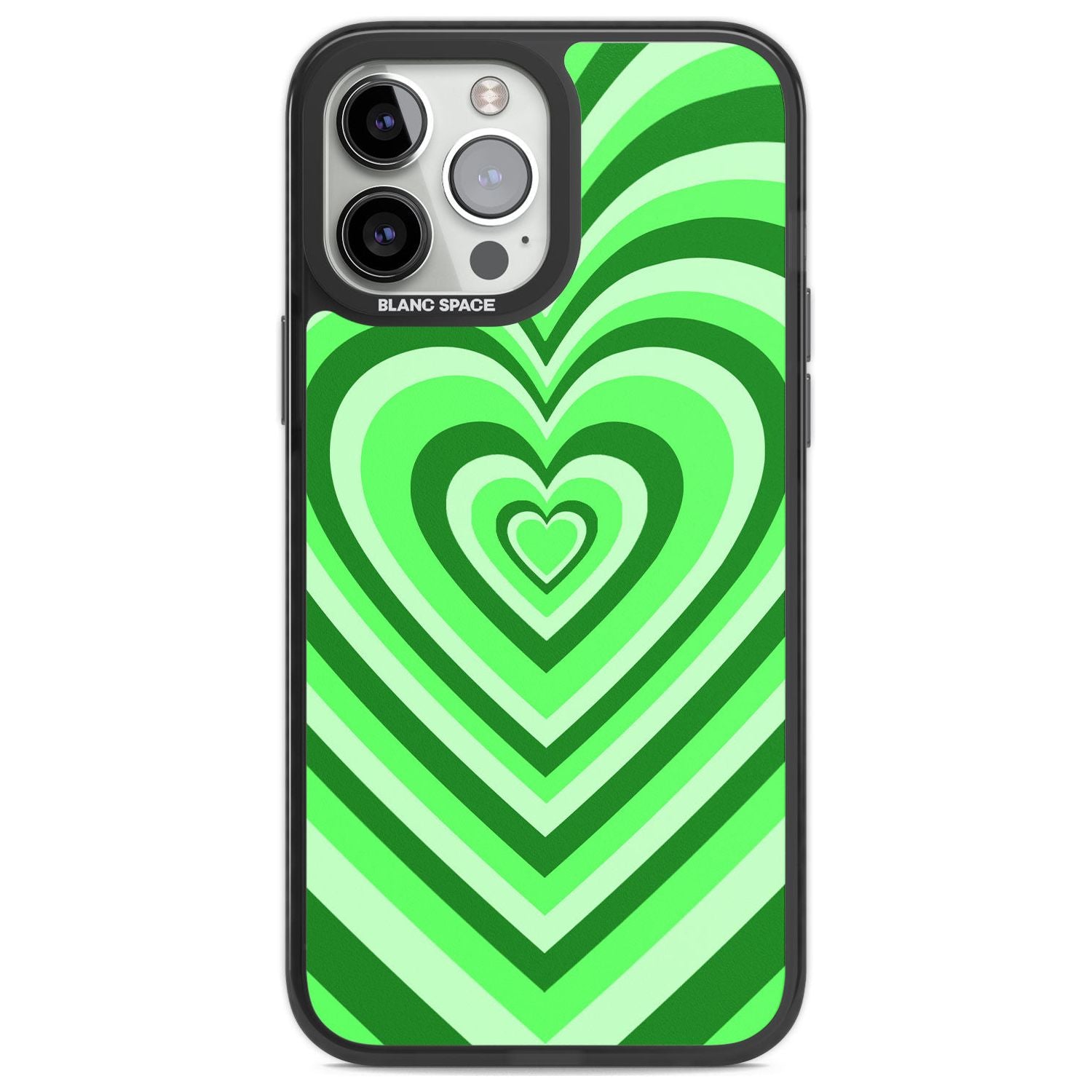 Green Heart Illusion Phone Case iPhone 13 Pro Max / Black Impact Case,iPhone 14 Pro Max / Black Impact Case Blanc Space
