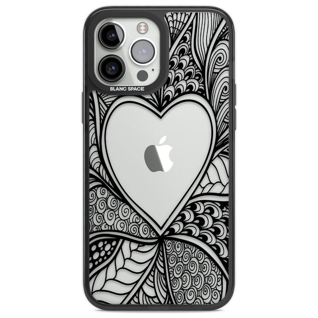 Black Henna Heart Phone Case iPhone 13 Pro Max / Black Impact Case,iPhone 14 Pro Max / Black Impact Case Blanc Space