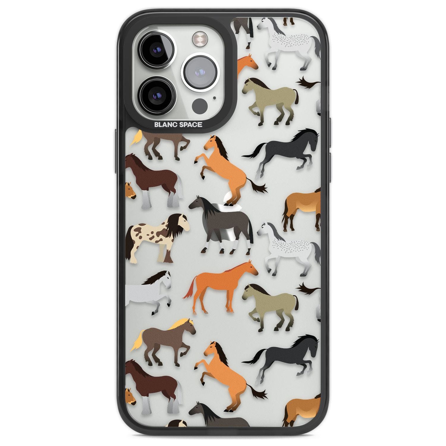 Horse Pattern Phone Case iPhone 13 Pro Max / Black Impact Case,iPhone 14 Pro Max / Black Impact Case Blanc Space