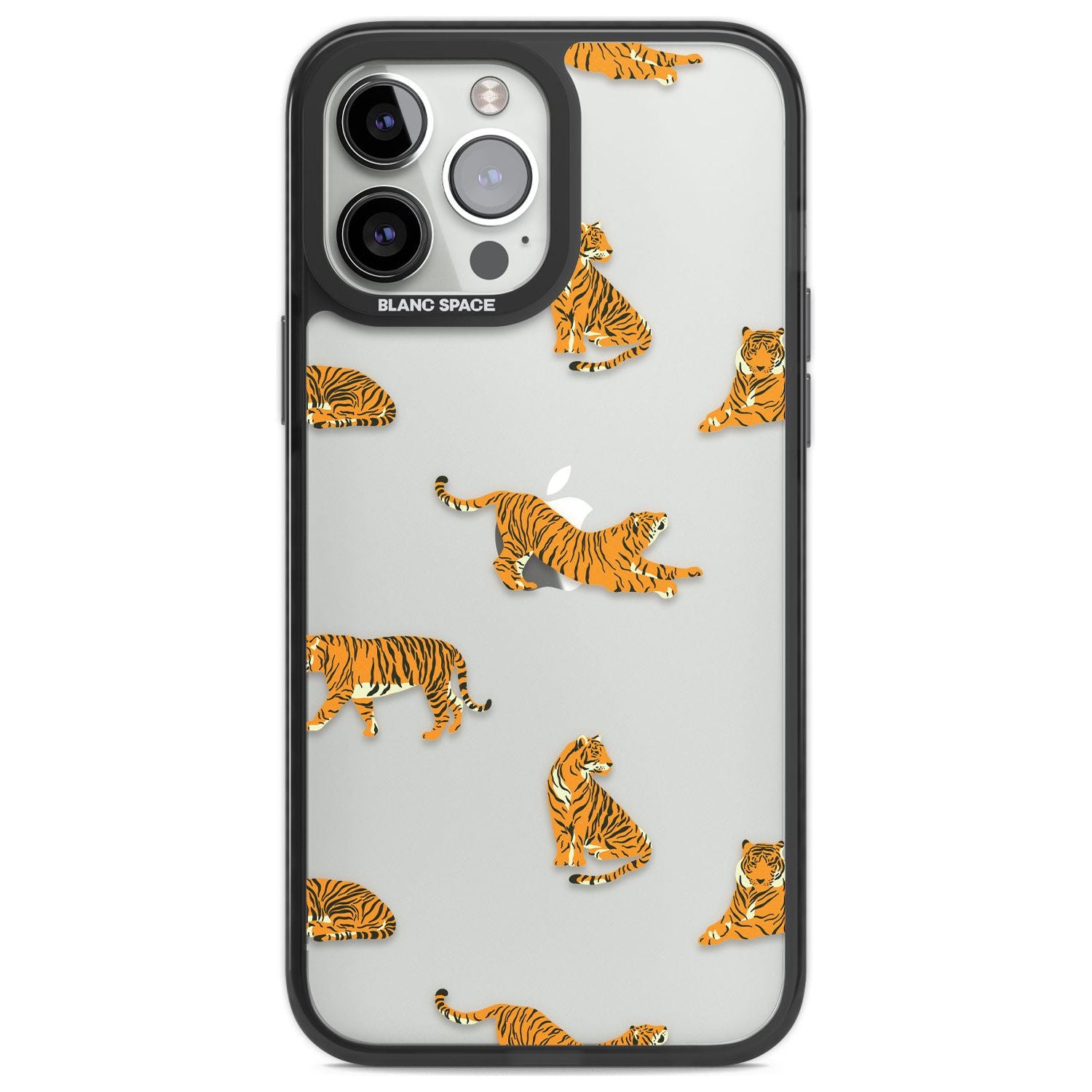 Clear Tiger Jungle Cat Pattern Phone Case iPhone 13 Pro Max / Black Impact Case,iPhone 14 Pro Max / Black Impact Case Blanc Space