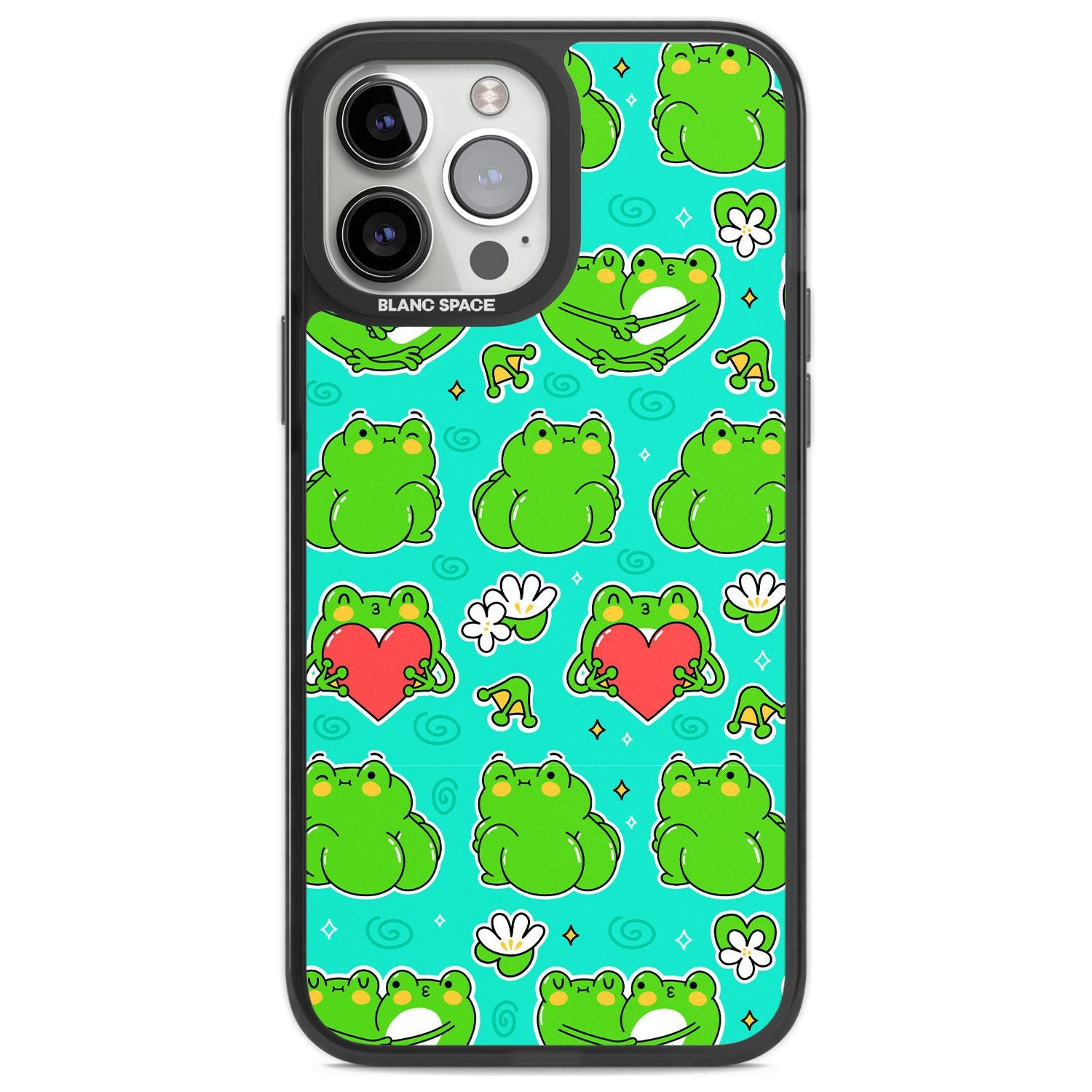 Frog Booty Kawaii Pattern Phone Case iPhone 13 Pro Max / Black Impact Case,iPhone 14 Pro Max / Black Impact Case Blanc Space