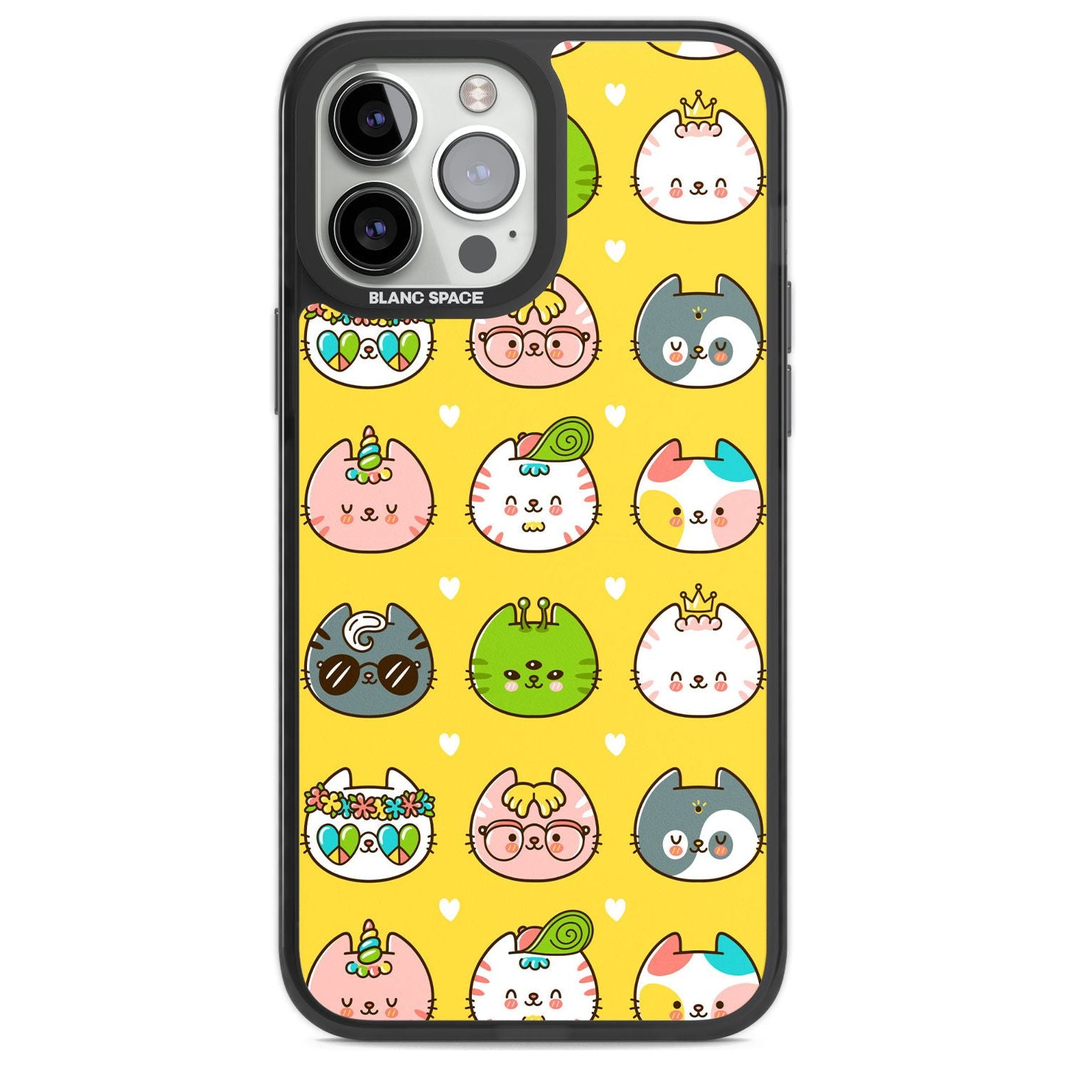 Mythical Cats Kawaii Pattern Phone Case iPhone 13 Pro Max / Black Impact Case,iPhone 14 Pro Max / Black Impact Case Blanc Space