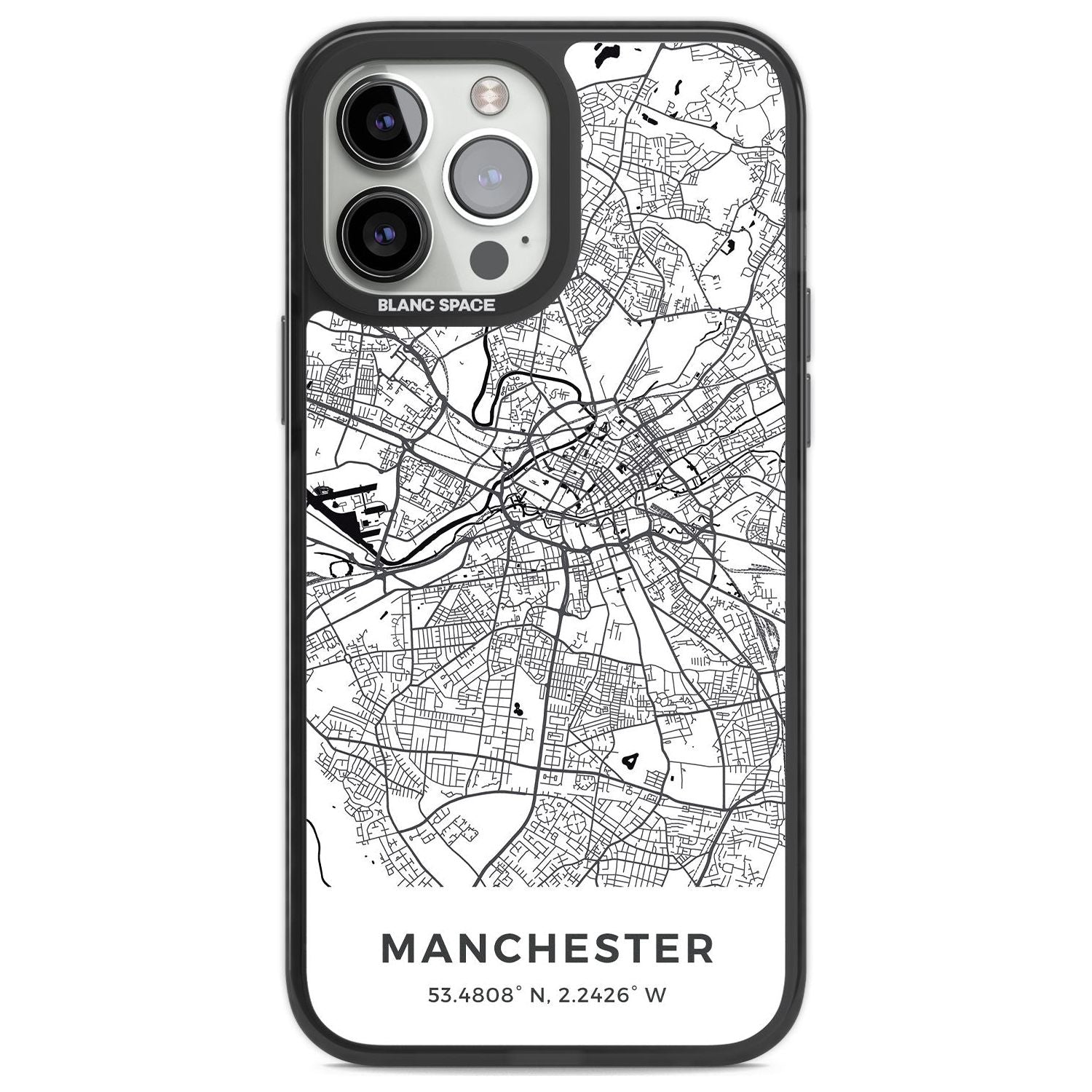 Map of Manchester, England Phone Case iPhone 13 Pro Max / Black Impact Case,iPhone 14 Pro Max / Black Impact Case Blanc Space