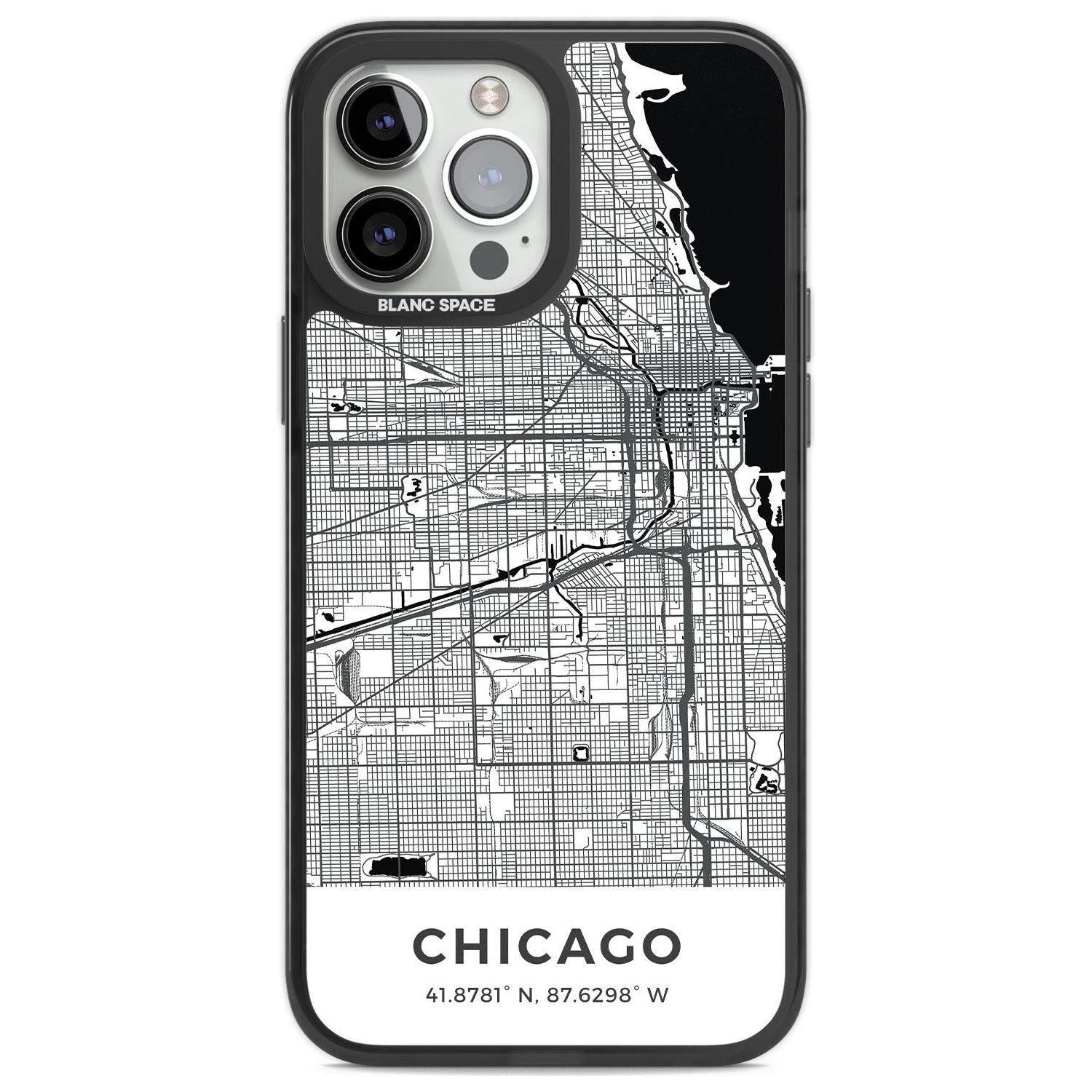 Map of Chicago, Illinois Phone Case iPhone 13 Pro Max / Black Impact Case,iPhone 14 Pro Max / Black Impact Case Blanc Space
