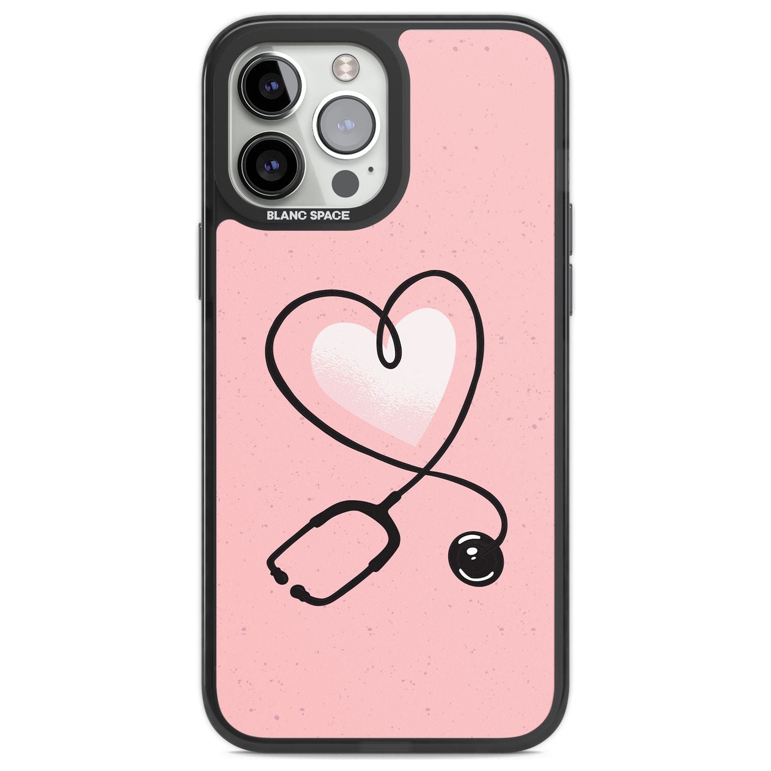Medical Inspired Design Stethoscope Heart Phone Case iPhone 13 Pro Max / Black Impact Case,iPhone 14 Pro Max / Black Impact Case Blanc Space
