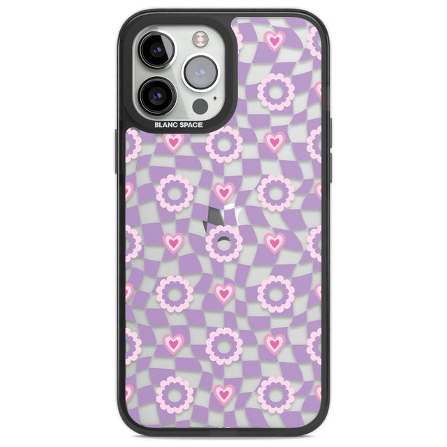 Checkered Love Pattern Phone Case iPhone 13 Pro Max / Black Impact Case,iPhone 14 Pro Max / Black Impact Case Blanc Space