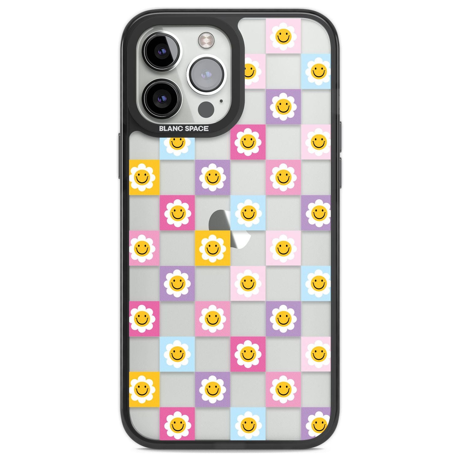 Daisy Squares Pattern Phone Case iPhone 13 Pro Max / Black Impact Case,iPhone 14 Pro Max / Black Impact Case Blanc Space