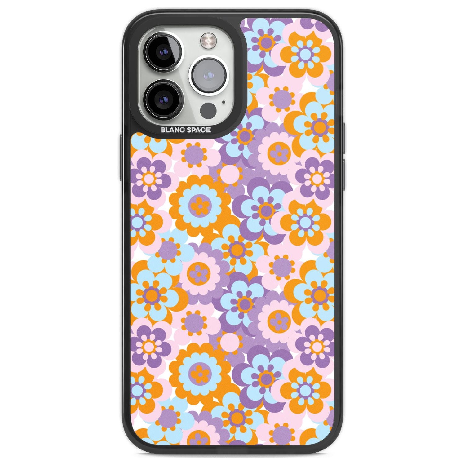 Flower Power Pattern Phone Case iPhone 13 Pro Max / Black Impact Case,iPhone 14 Pro Max / Black Impact Case Blanc Space