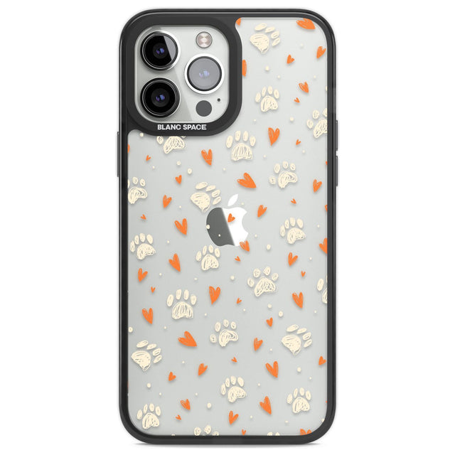 Paws & Hearts Pattern (Clear) Phone Case iPhone 13 Pro Max / Black Impact Case,iPhone 14 Pro Max / Black Impact Case Blanc Space