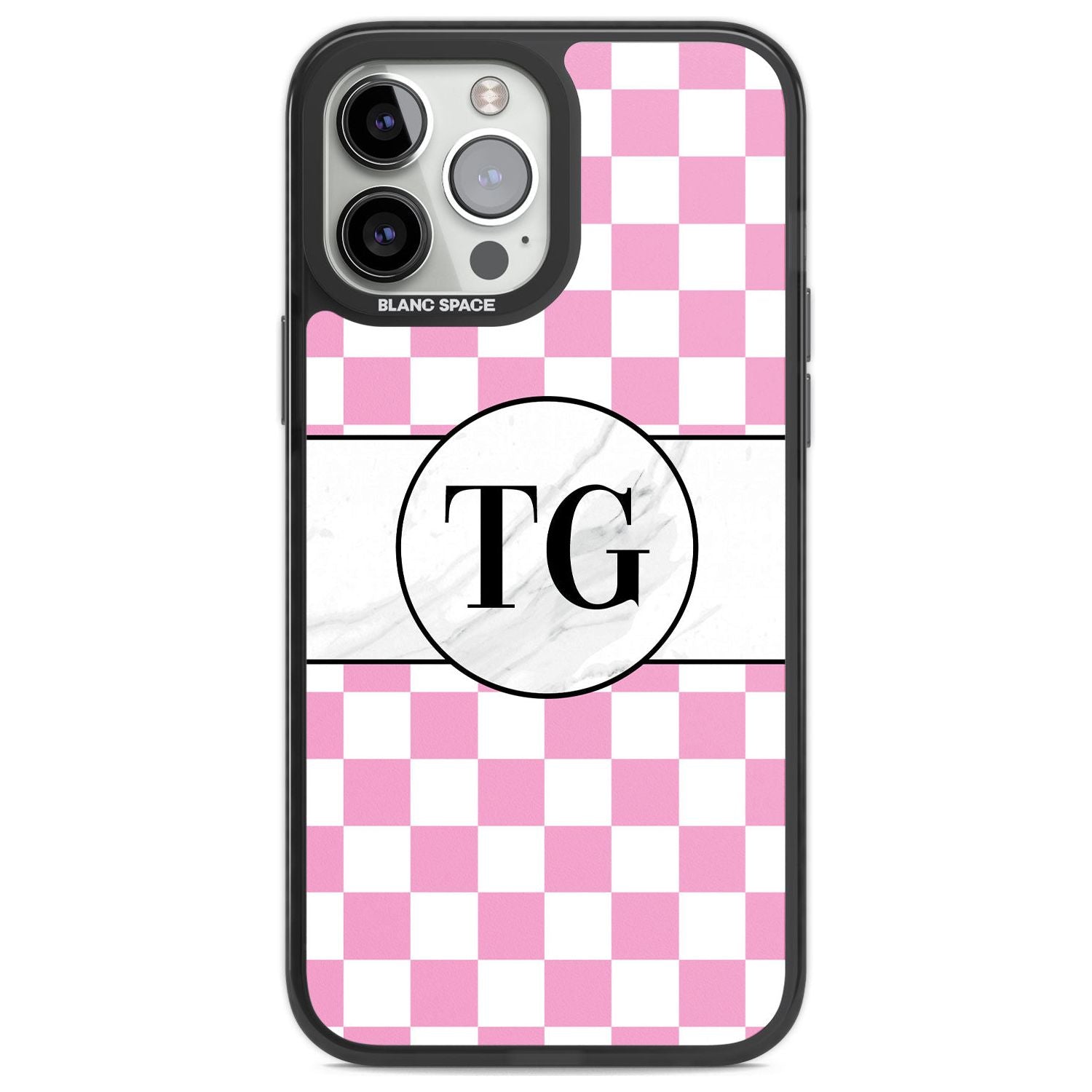 Personalised Monogrammed Pink Check Phone Case iPhone 14 Pro Max / Black Impact Case,iPhone 13 Pro Max / Black Impact Case Blanc Space
