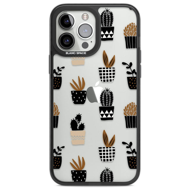 Large Mixed Plants Pattern - Clear Phone Case iPhone 14 Pro Max / Black Impact Case,iPhone 13 Pro Max / Black Impact Case Blanc Space