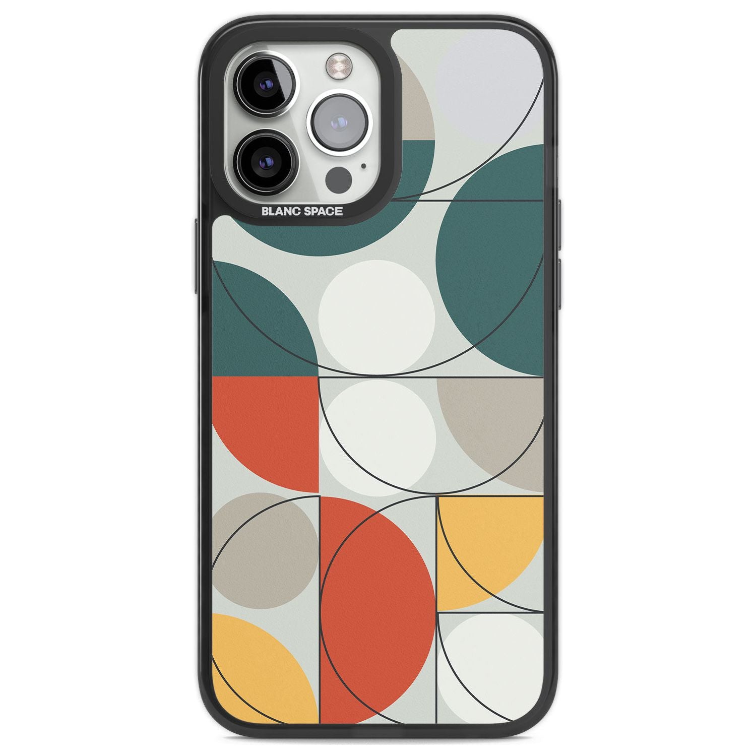 Abstract Half Circles Phone Case iPhone 13 Pro Max / Black Impact Case,iPhone 14 Pro Max / Black Impact Case Blanc Space