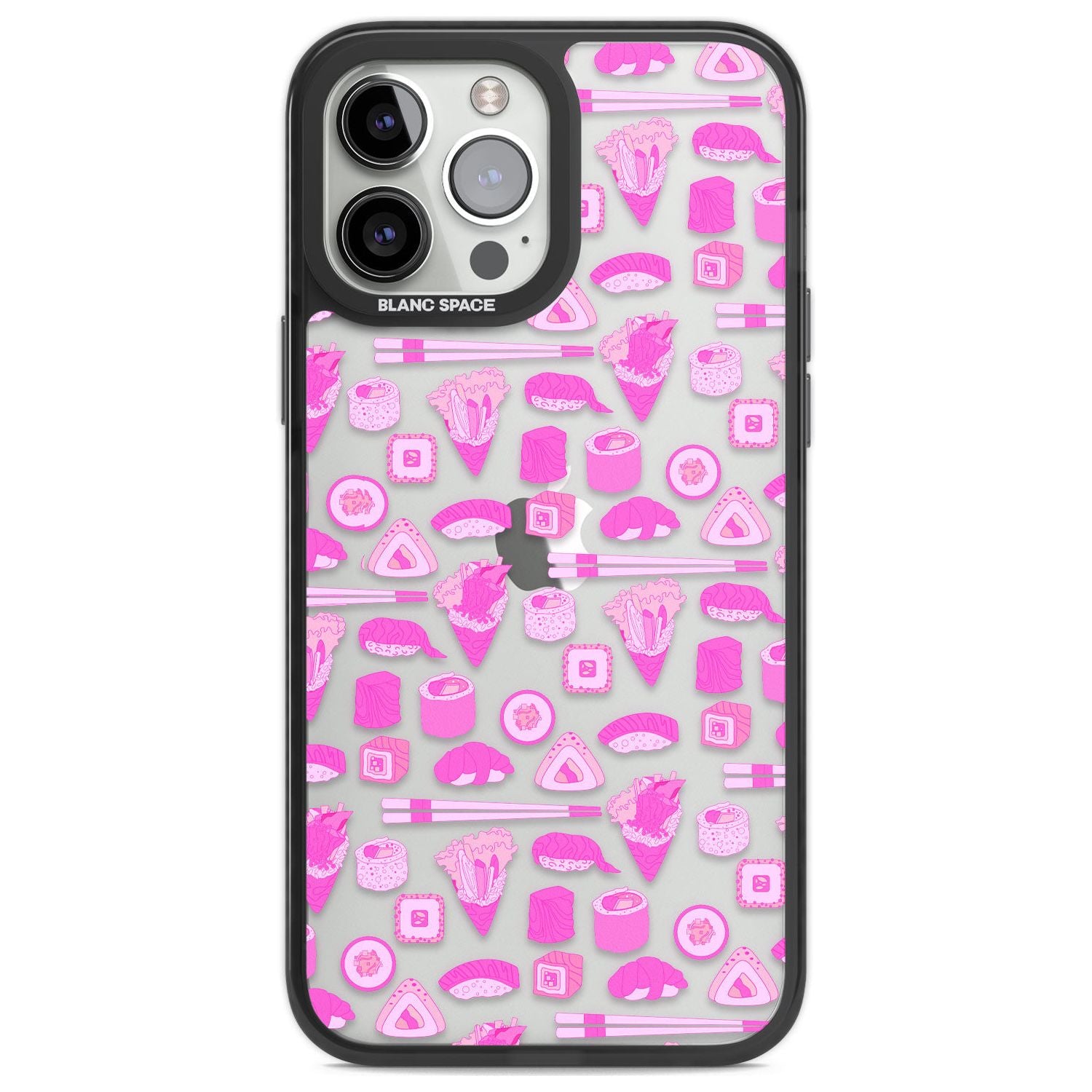 Bright Pink Sushi Pattern Phone Case iPhone 13 Pro Max / Black Impact Case,iPhone 14 Pro Max / Black Impact Case Blanc Space