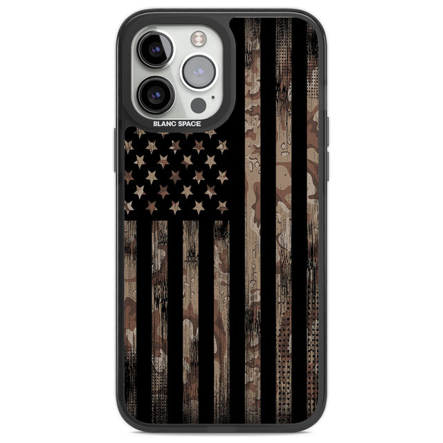 Desert Camo US Flag Phone Case iPhone 13 Pro Max / Black Impact Case,iPhone 14 Pro Max / Black Impact Case Blanc Space