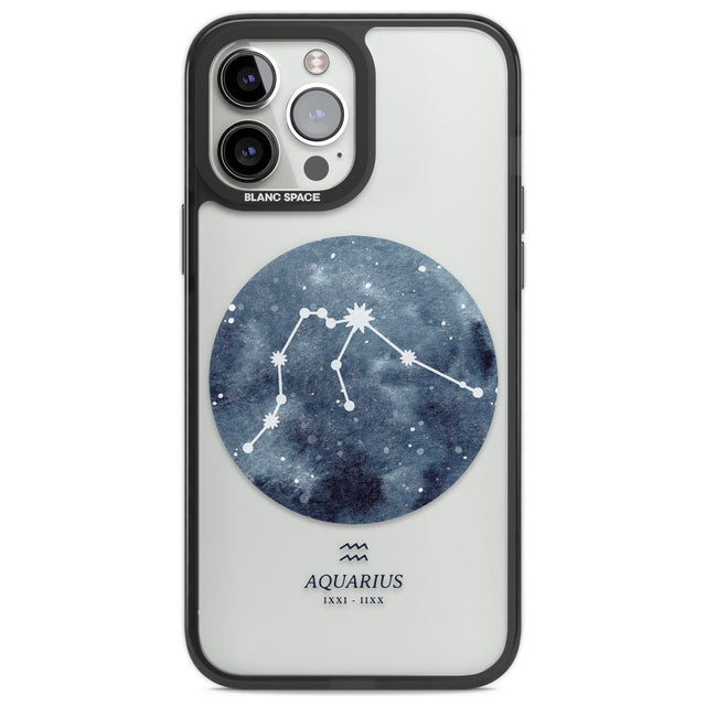 Aquarius Zodiac Transparent Design - Blue Phone Case iPhone 13 Pro Max / Black Impact Case,iPhone 14 Pro Max / Black Impact Case Blanc Space