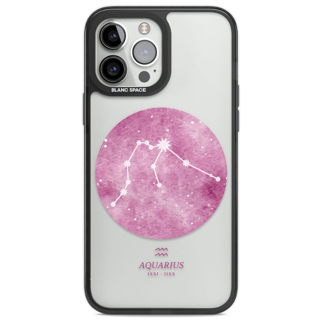 Aquarius Zodiac Transparent Design - Pink Phone Case iPhone 13 Pro Max / Black Impact Case,iPhone 14 Pro Max / Black Impact Case Blanc Space