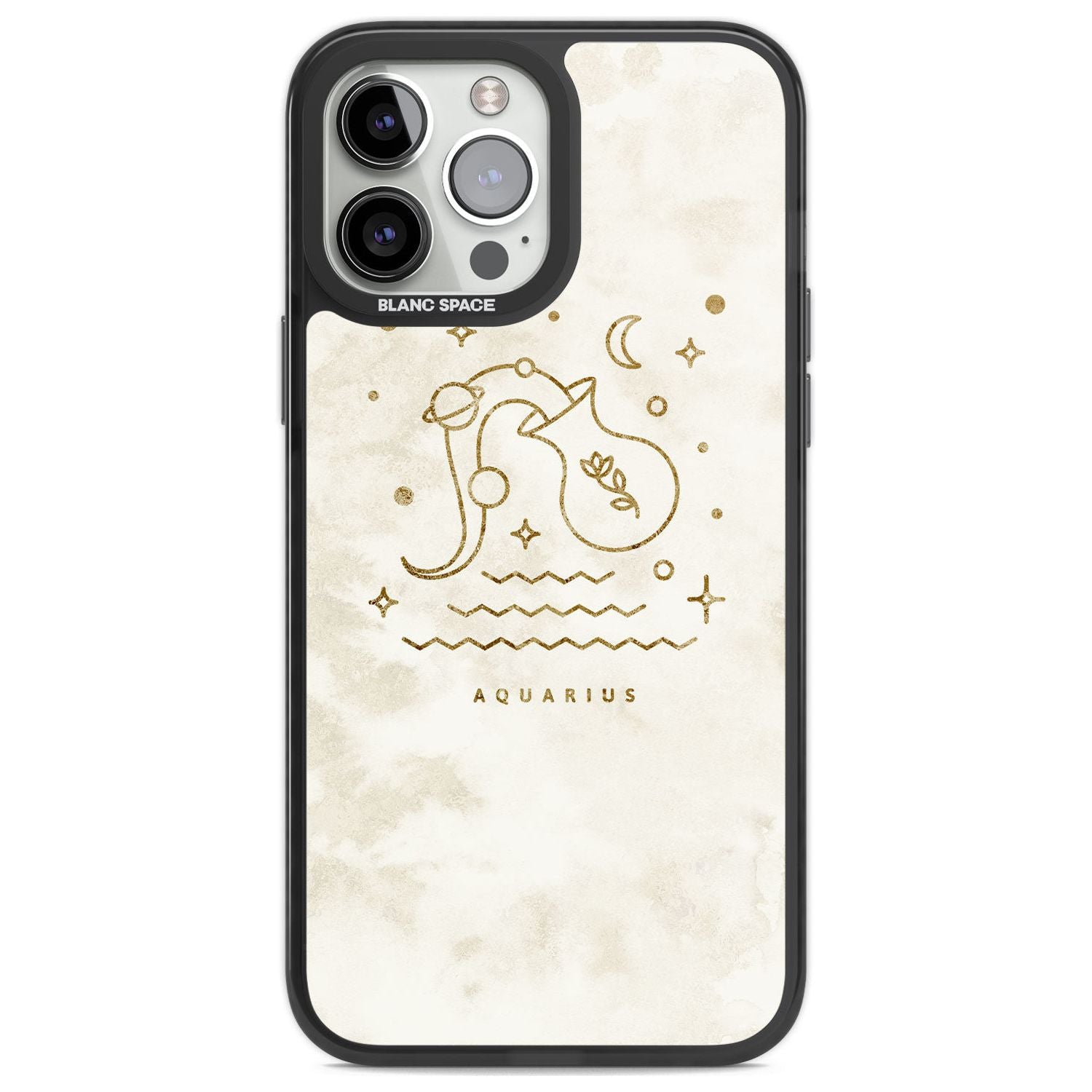 Aquarius Emblem - Solid Gold Marbled Design Phone Case iPhone 13 Pro Max / Black Impact Case,iPhone 14 Pro Max / Black Impact Case Blanc Space
