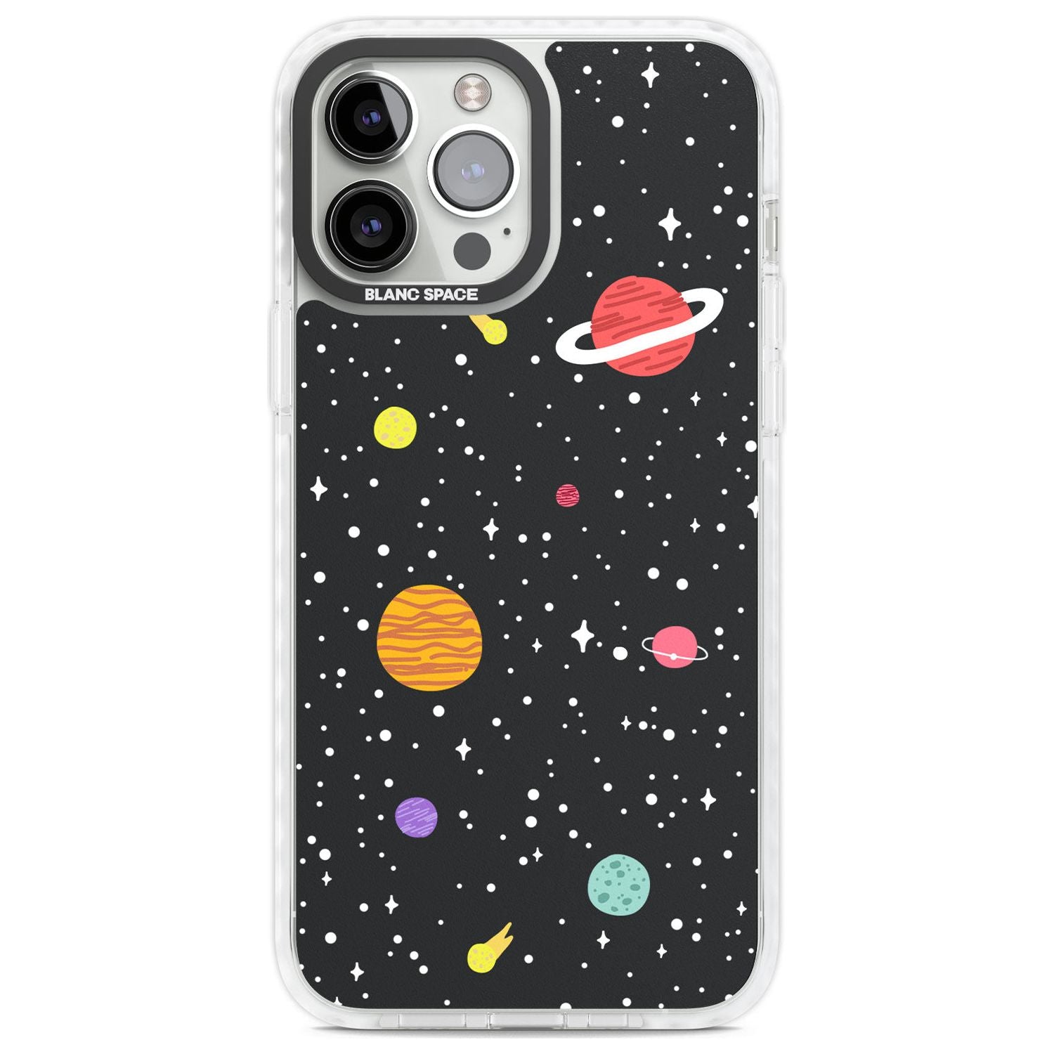 Cute Cartoon Planets Phone Case iPhone 13 Pro Max / Impact Case,iPhone 14 Pro Max / Impact Case Blanc Space