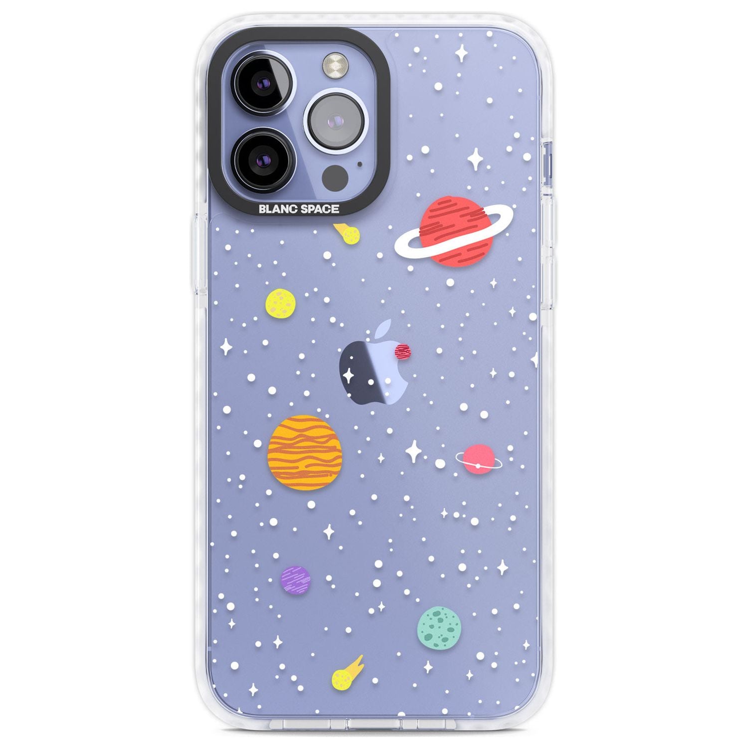 Cute Cartoon Planets (Clear) Phone Case iPhone 13 Pro Max / Impact Case,iPhone 14 Pro Max / Impact Case Blanc Space