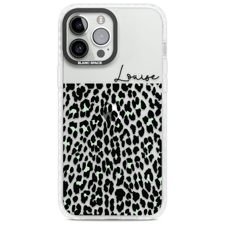 Personalised Seafoam Green & Cursive Leopard Spots Custom Phone Case iPhone 13 Pro Max / Impact Case,iPhone 14 Pro Max / Impact Case Blanc Space