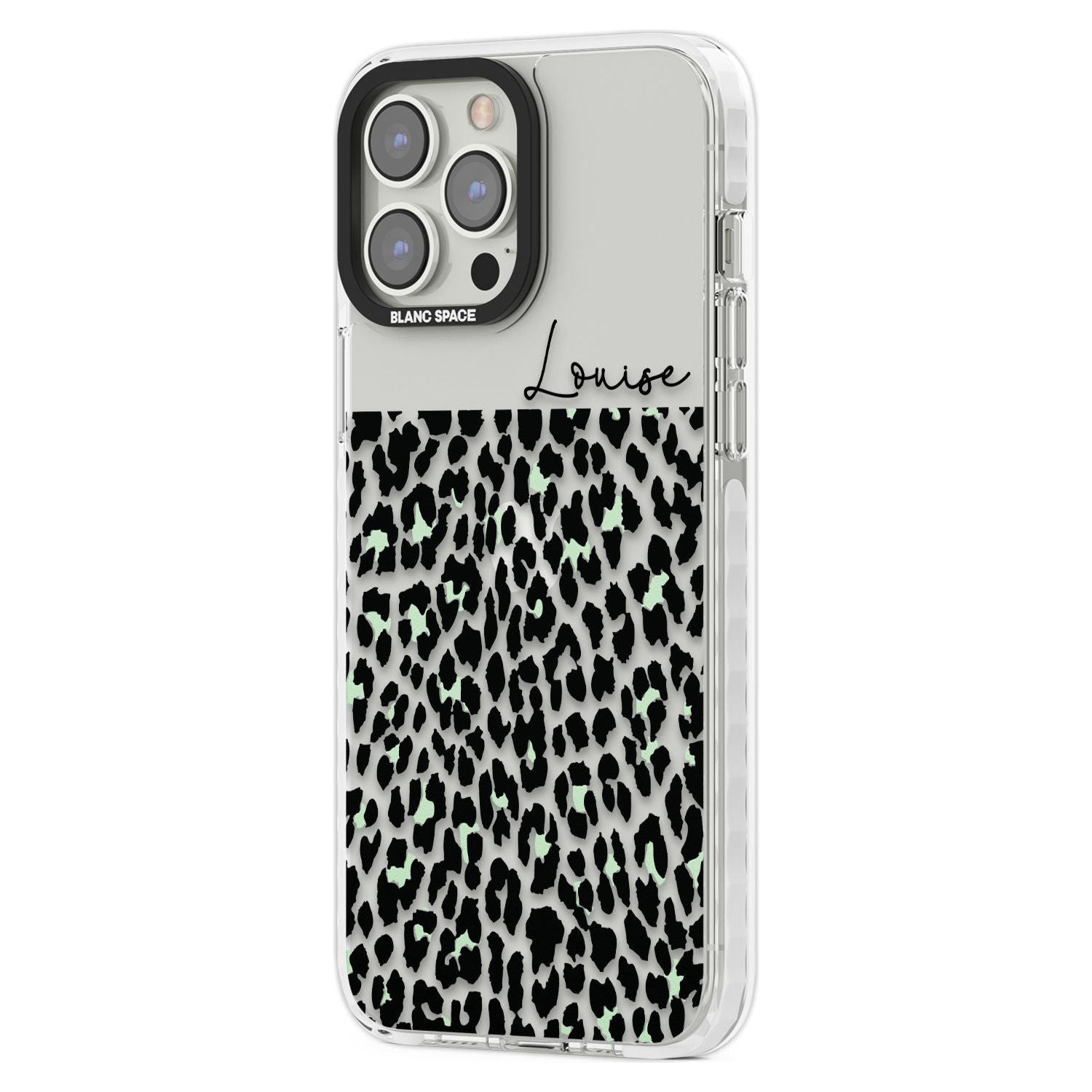 Personalised Seafoam Green & Cursive Leopard Spots