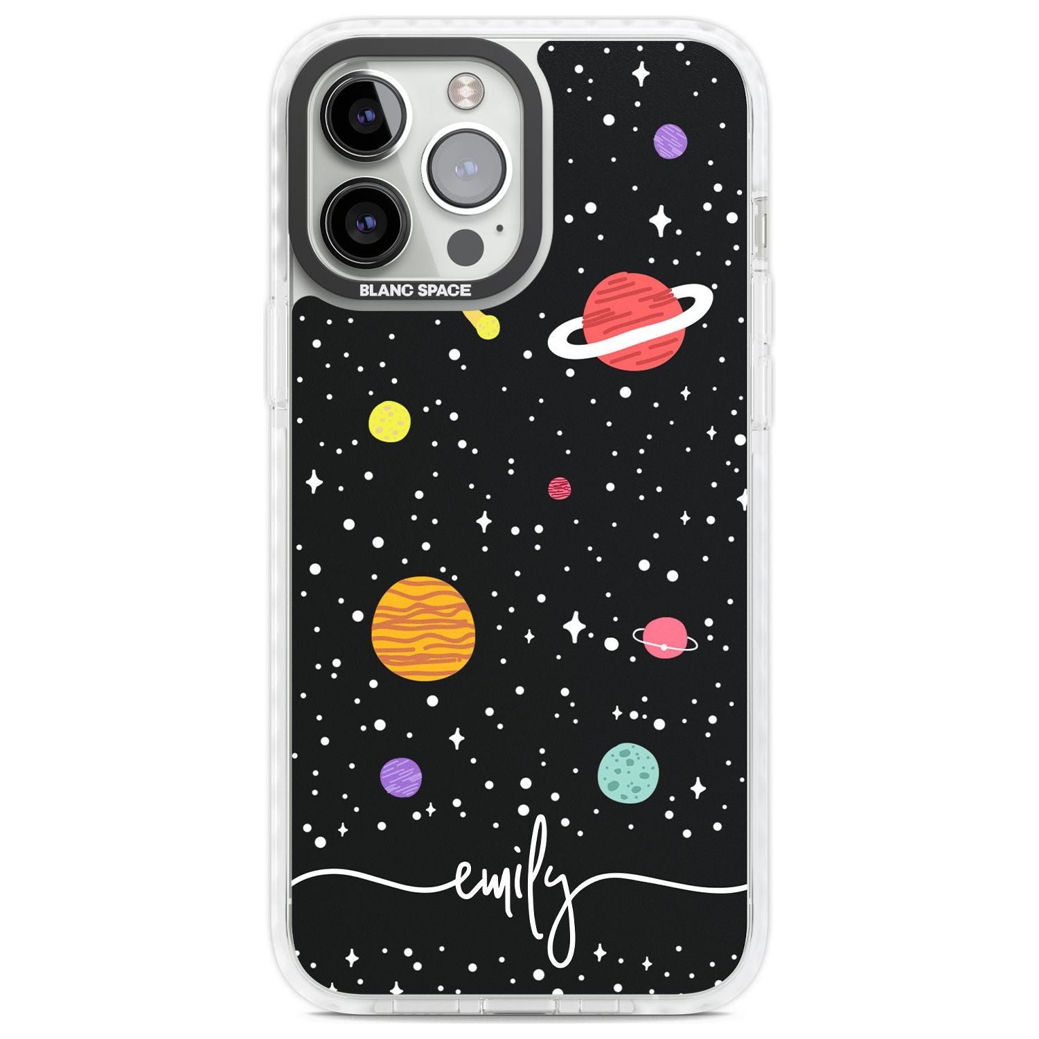 Personalised Cute Cartoon Planets Phone Case iPhone 13 Pro Max / Impact Case,iPhone 14 Pro Max / Impact Case Blanc Space