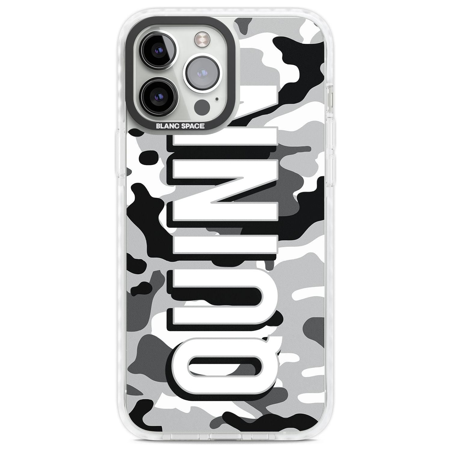 Personalised Greyscale Camo Custom Phone Case iPhone 13 Pro Max / Impact Case,iPhone 14 Pro Max / Impact Case Blanc Space