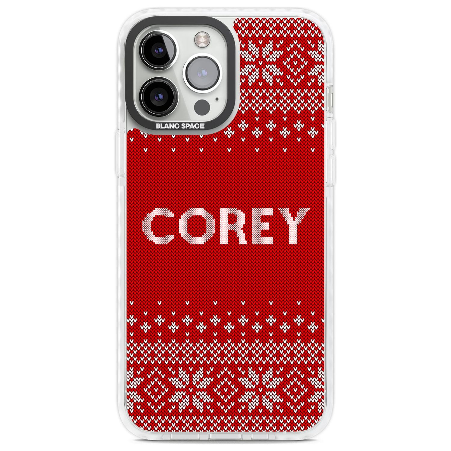 Personalised Red Christmas Knitted Jumper Custom Phone Case iPhone 13 Pro Max / Impact Case,iPhone 14 Pro Max / Impact Case Blanc Space