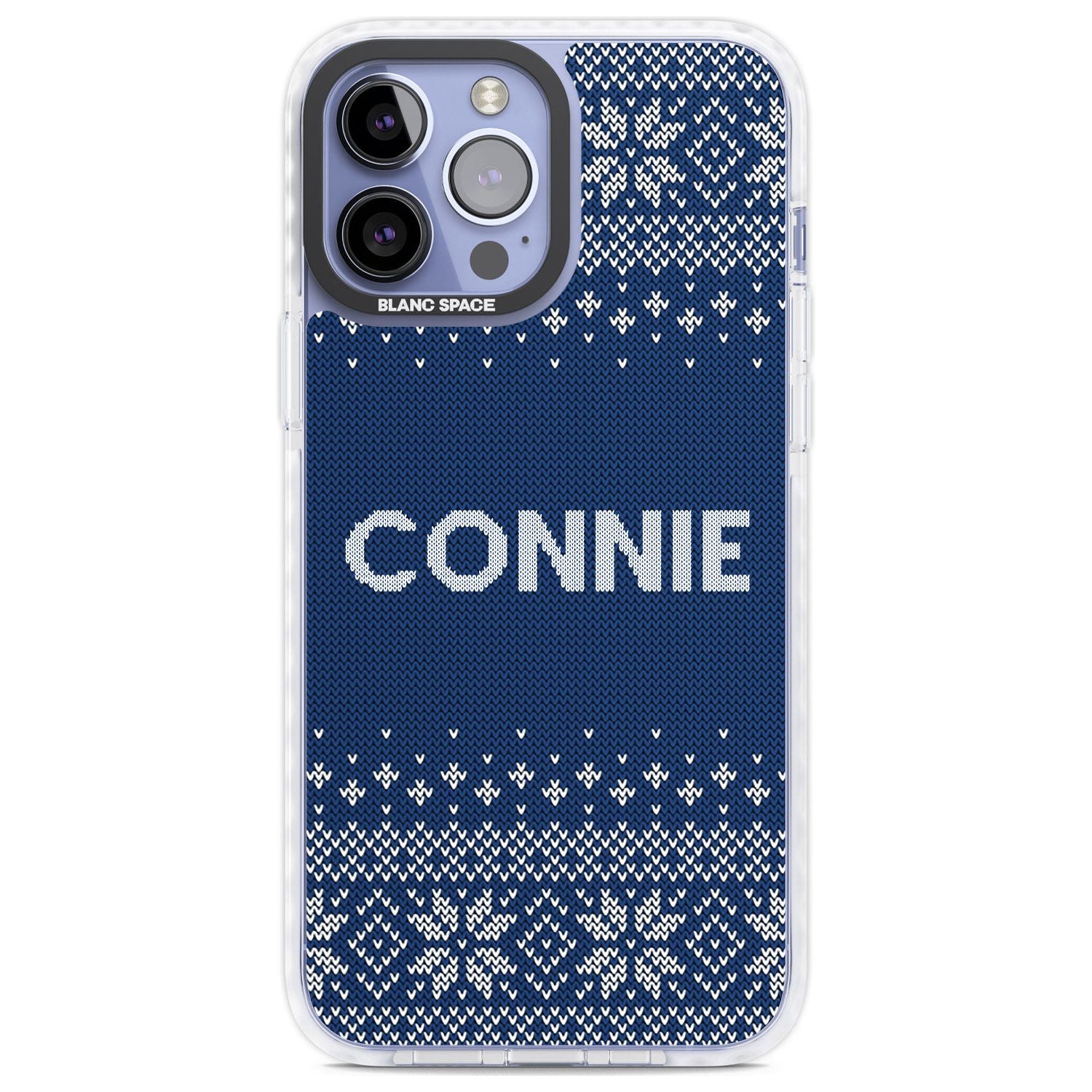 Personalised Blue Christmas Knitted Jumper Custom Phone Case iPhone 13 Pro Max / Impact Case,iPhone 14 Pro Max / Impact Case Blanc Space