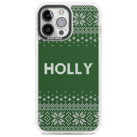 Personalised Green Christmas Knitted Jumper Custom Phone Case iPhone 13 Pro Max / Impact Case,iPhone 14 Pro Max / Impact Case Blanc Space