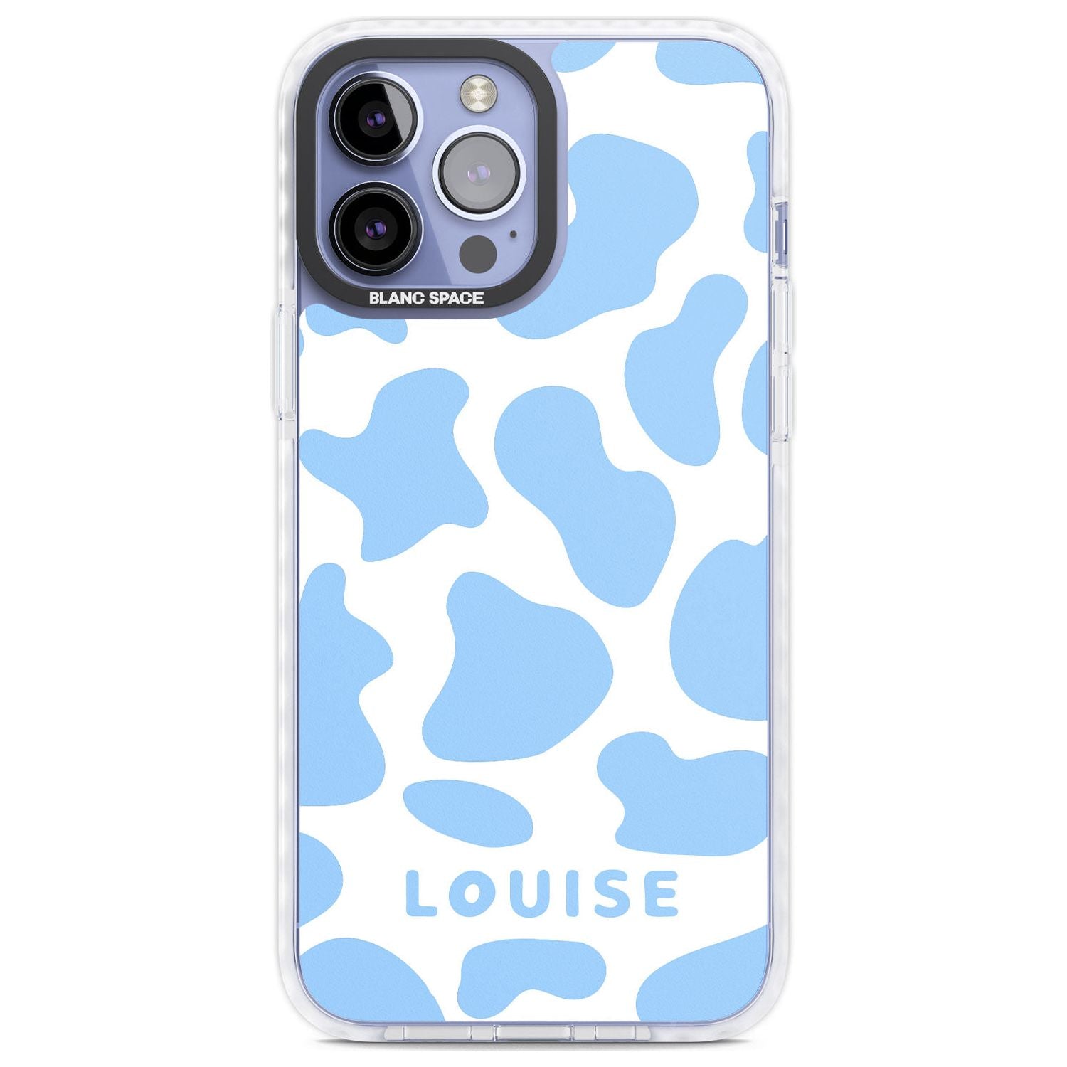 Personalised Blue and White Cow Print Custom Phone Case iPhone 13 Pro Max / Impact Case,iPhone 14 Pro Max / Impact Case Blanc Space