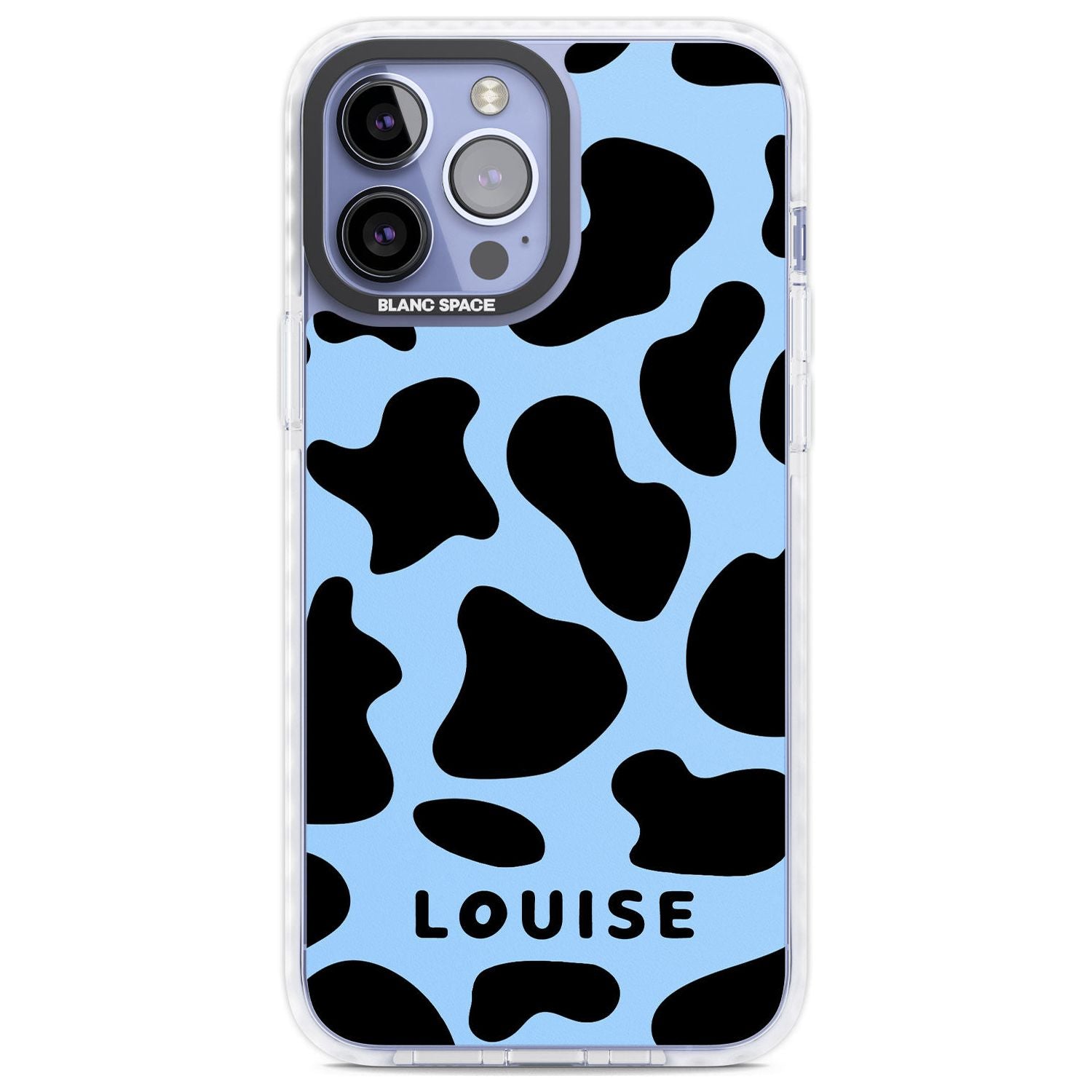 Personalised Blue and Black Cow Print Custom Phone Case iPhone 13 Pro Max / Impact Case,iPhone 14 Pro Max / Impact Case Blanc Space