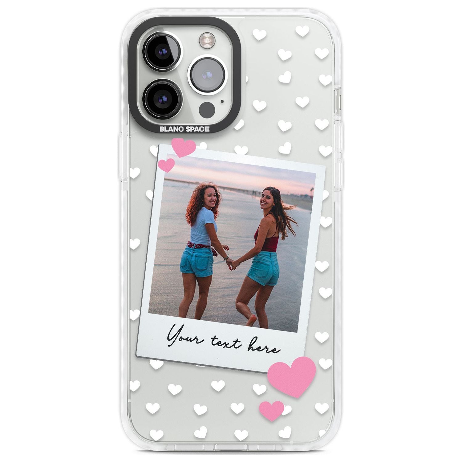 Personalised Instant Film & Hearts Photo Custom Phone Case iPhone 13 Pro Max / Impact Case,iPhone 14 Pro Max / Impact Case Blanc Space