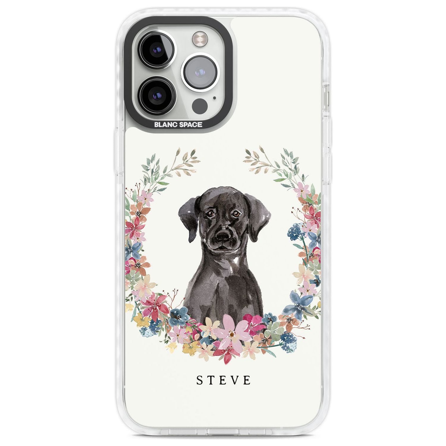 Personalised Black Lab Watercolour Dog Portrait Custom Phone Case iPhone 13 Pro Max / Impact Case,iPhone 14 Pro Max / Impact Case Blanc Space
