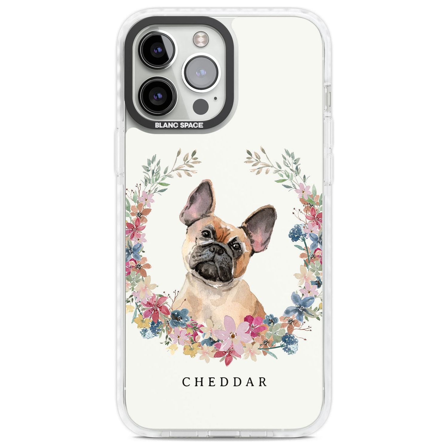 Personalised Tan French Bulldog Watercolour Dog Portrait Custom Phone Case iPhone 13 Pro Max / Impact Case,iPhone 14 Pro Max / Impact Case Blanc Space