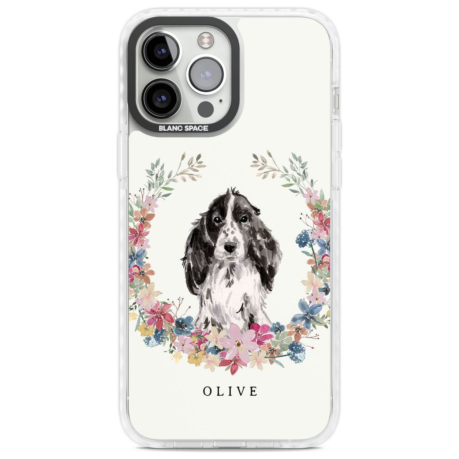 Personalised Black Cocker Spaniel - Watercolour Dog Portrait Custom Phone Case iPhone 13 Pro Max / Impact Case,iPhone 14 Pro Max / Impact Case Blanc Space