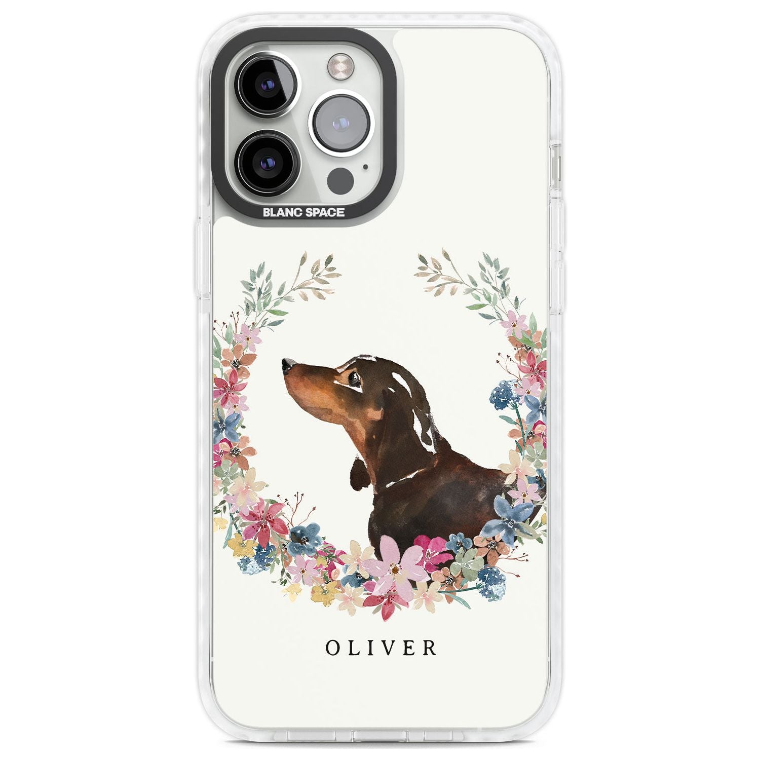 Personalised Black & Tan Dachshund - Watercolour Dog Portrait Custom Phone Case iPhone 13 Pro Max / Impact Case,iPhone 14 Pro Max / Impact Case Blanc Space