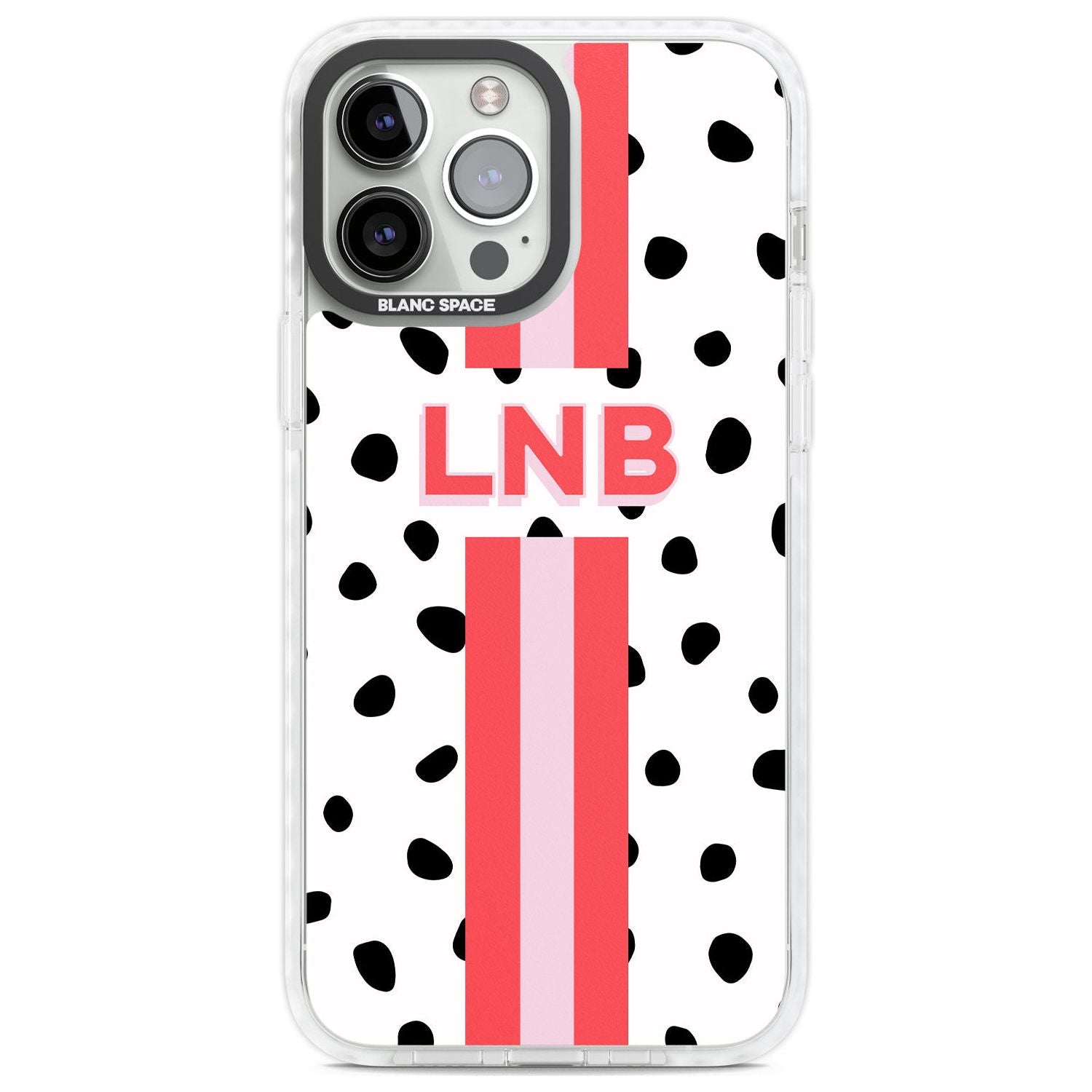 Personalised Polka & Pink Stripe Custom Phone Case iPhone 13 Pro Max / Impact Case,iPhone 14 Pro Max / Impact Case Blanc Space