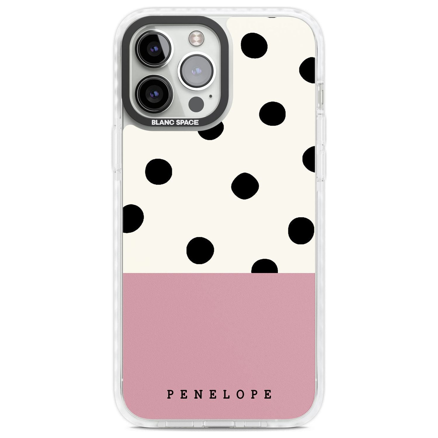 Personalised Pink Border Polka Dot Custom Phone Case iPhone 13 Pro Max / Impact Case,iPhone 14 Pro Max / Impact Case Blanc Space