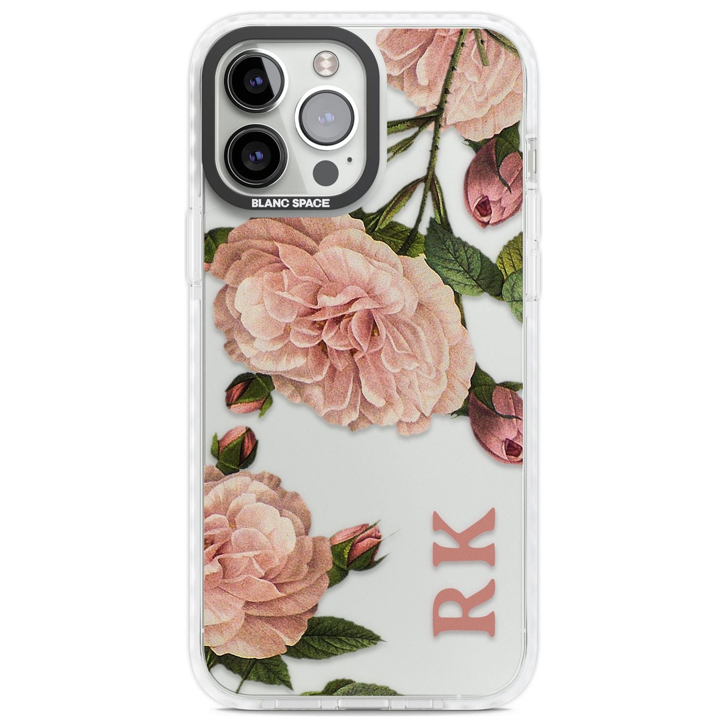 Personalised Clear Vintage Floral Pale Pink Peonies Custom Phone Case iPhone 13 Pro Max / Impact Case,iPhone 14 Pro Max / Impact Case Blanc Space