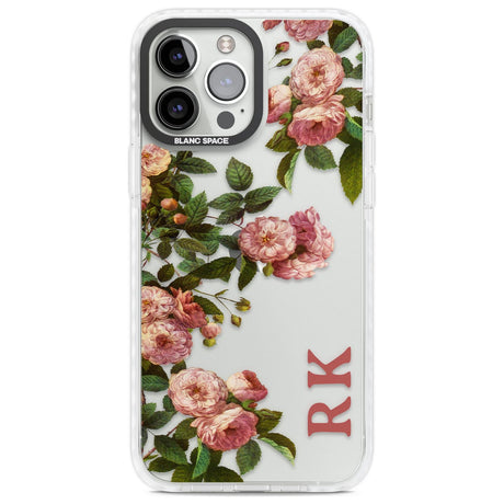Personalised Clear Vintage Floral Pink Garden Roses Custom Phone Case iPhone 13 Pro Max / Impact Case,iPhone 14 Pro Max / Impact Case Blanc Space