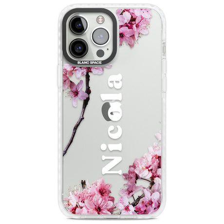 Personalised Cherry Blossoms with Text Custom Phone Case iPhone 13 Pro Max / Impact Case,iPhone 14 Pro Max / Impact Case Blanc Space