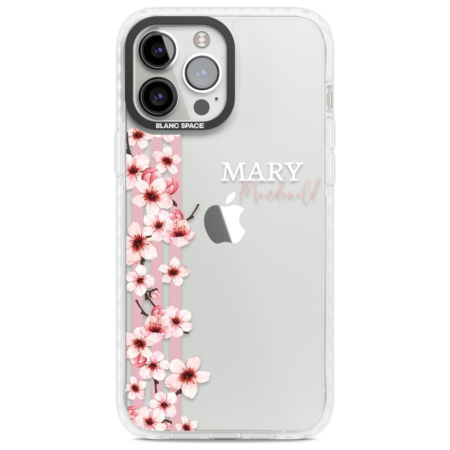 Personalised Cherry Blossoms & Stripes Custom Phone Case iPhone 13 Pro Max / Impact Case,iPhone 14 Pro Max / Impact Case Blanc Space