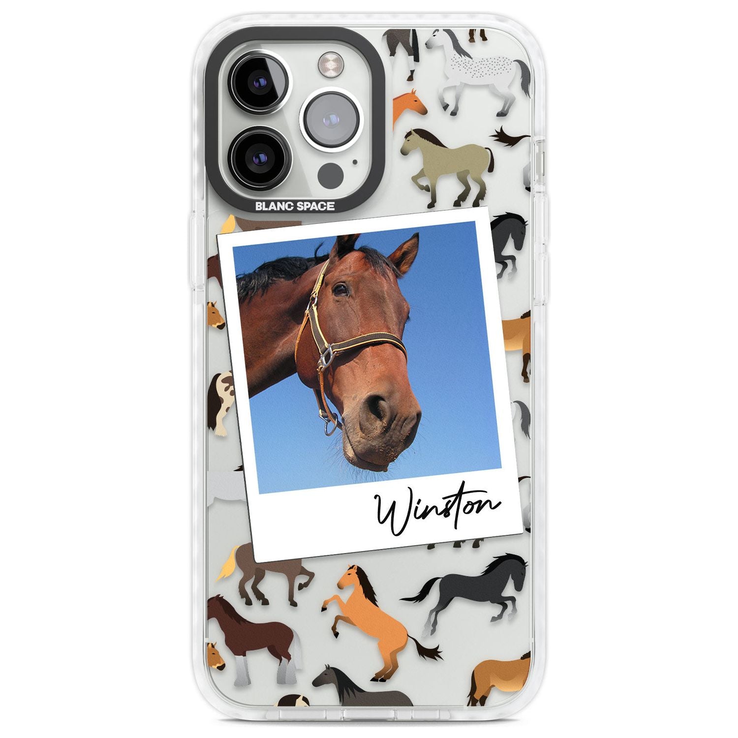 Personalised Horse Polaroid Custom Phone Case iPhone 13 Pro Max / Impact Case,iPhone 14 Pro Max / Impact Case Blanc Space