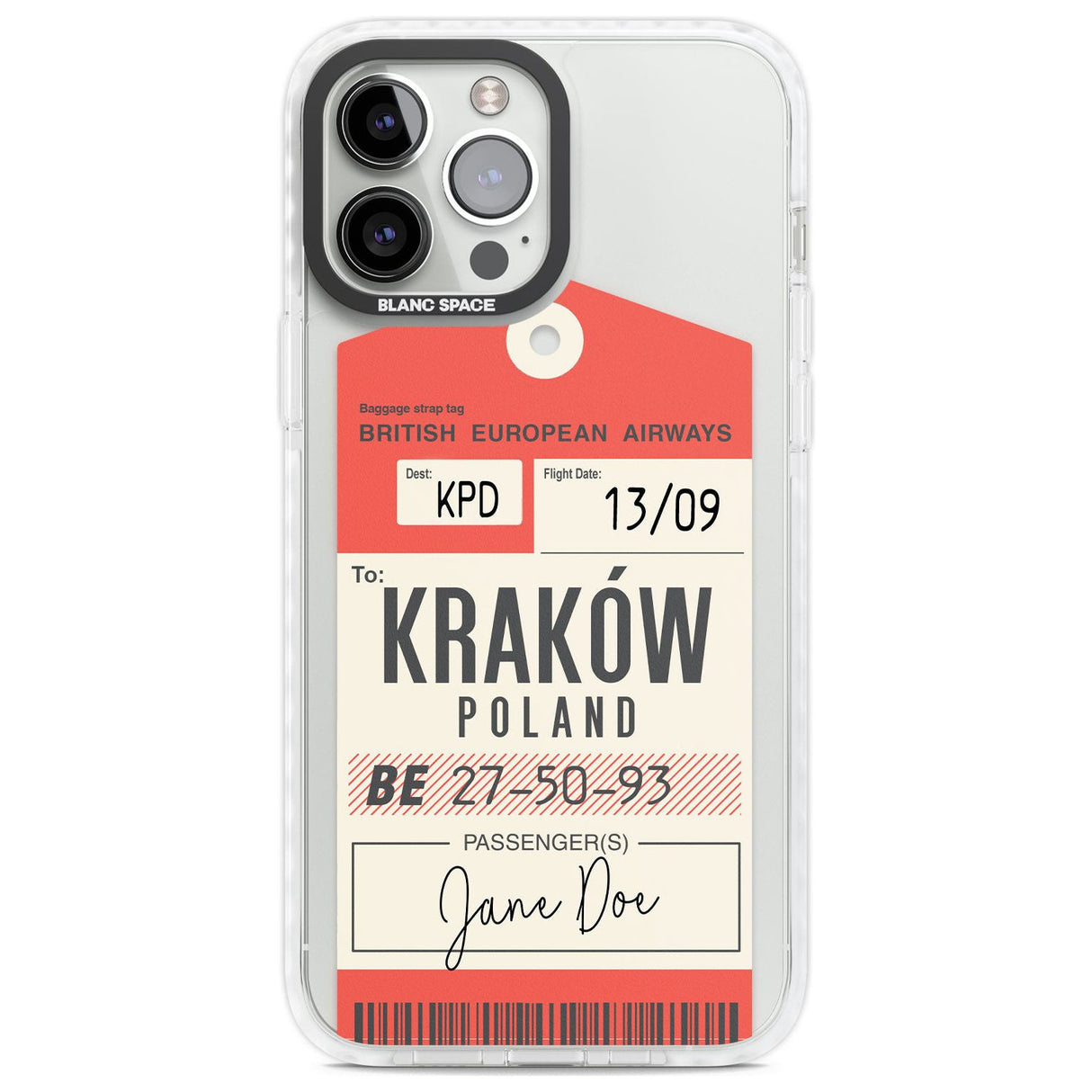 Personalised Vintage BEA Luggage Tag Custom Phone Case iPhone 13 Pro Max / Impact Case,iPhone 14 Pro Max / Impact Case Blanc Space